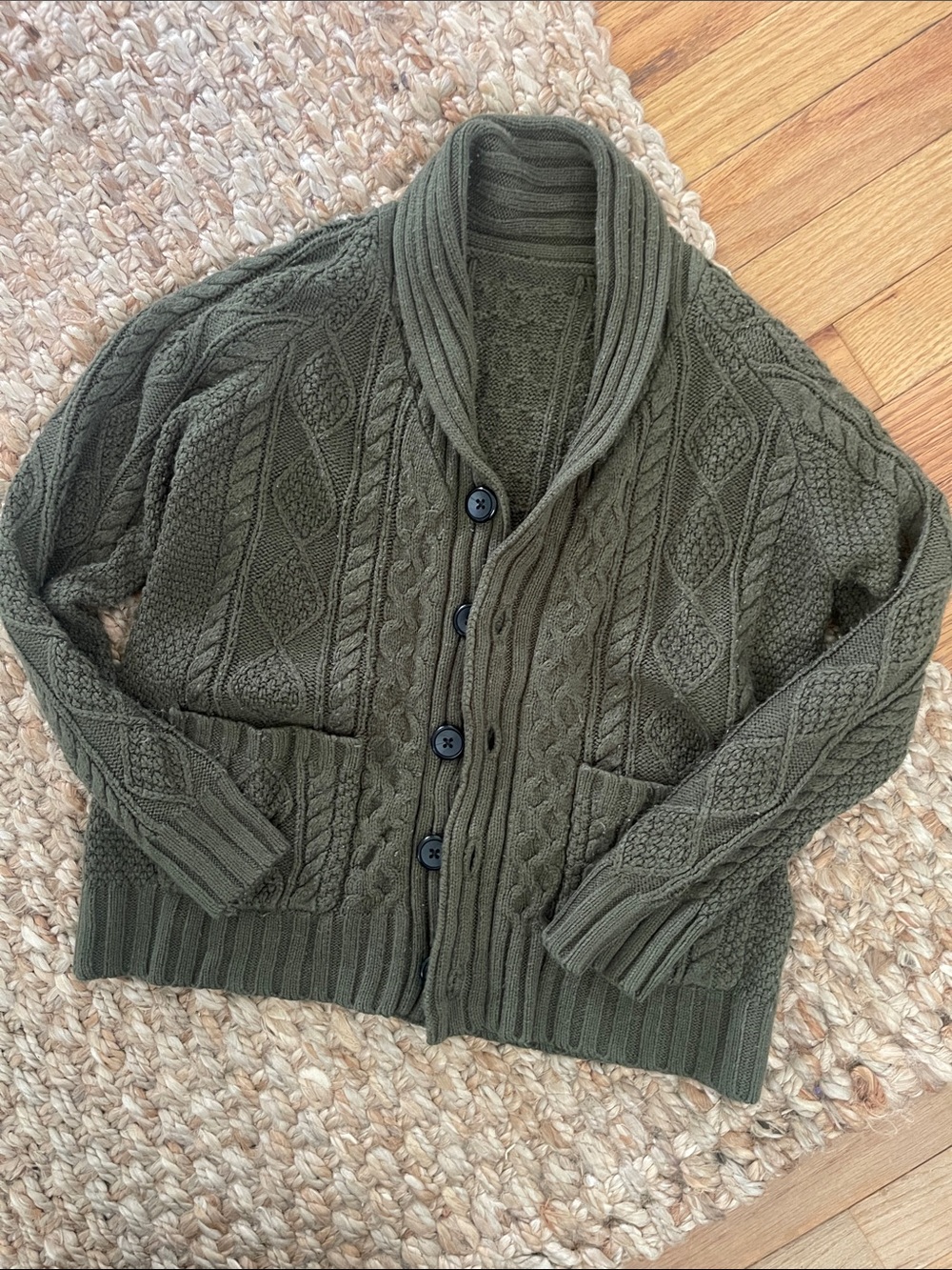 Olive Green Cable Knit Kid’s Button Cardigan Sweater